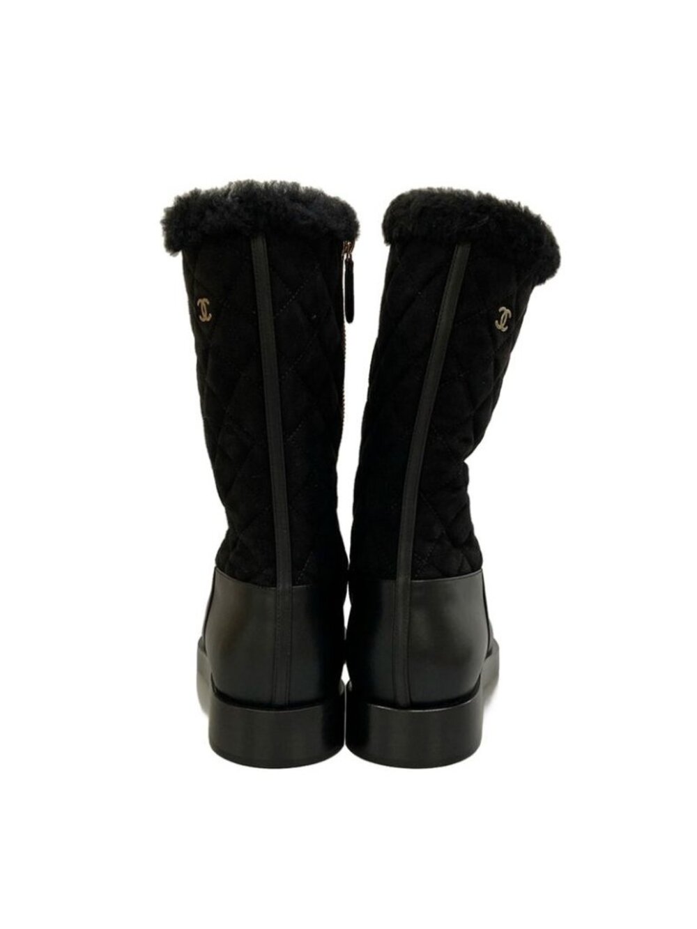 Chanel Boots 38.5 C Black Quilted Gold Leather - Picture 6 of 14